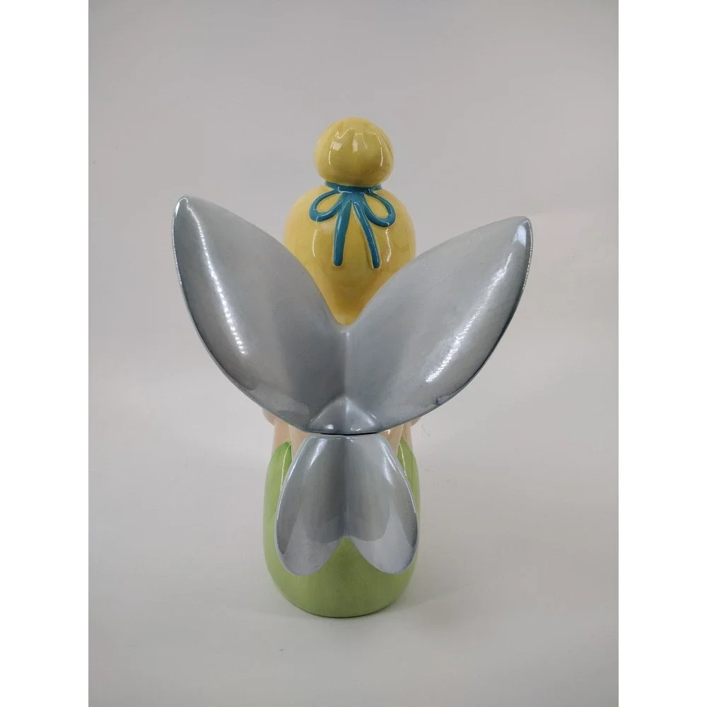Disney Tinker Bell Ceramic Cookie Jar Sitting Fairy Peter Pan Collectible Green